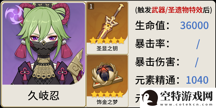 原神久岐忍毕业面板是什么