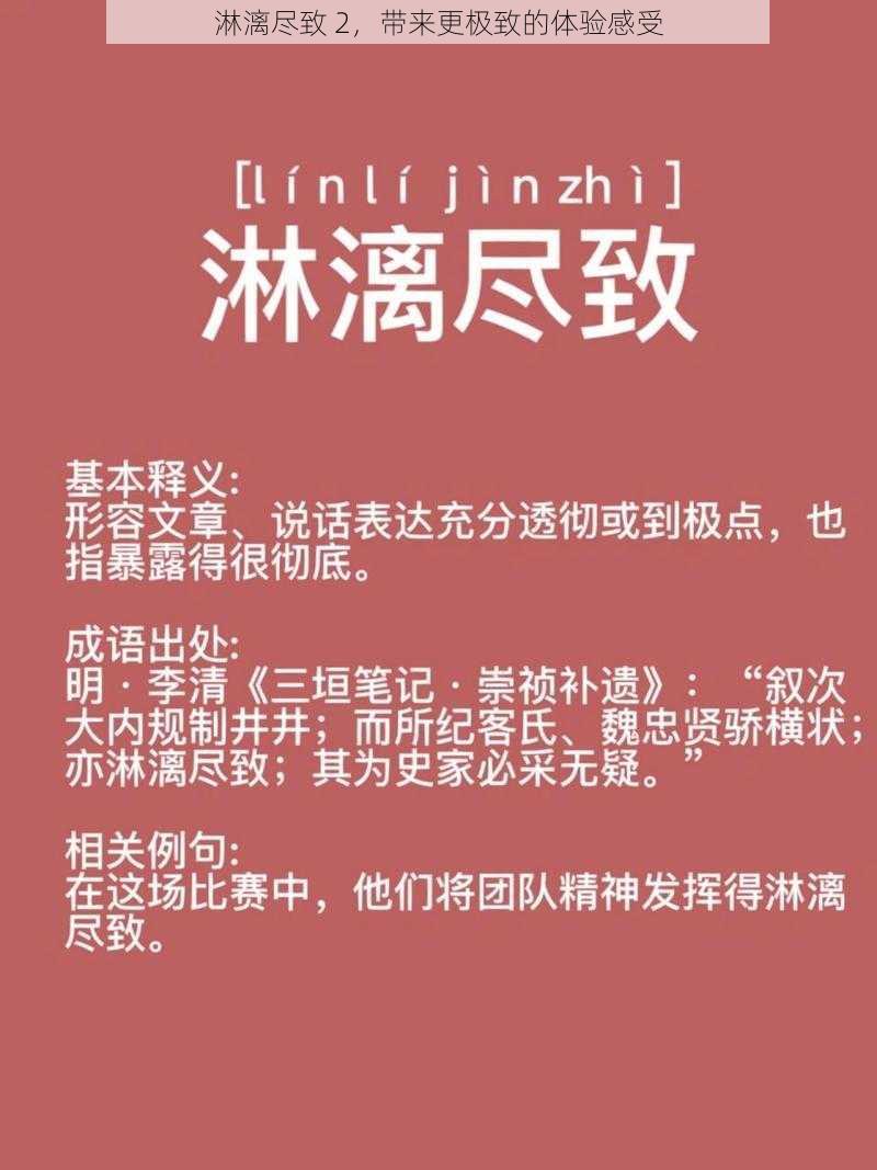 淋漓尽致 2,带来更极致的体验感受