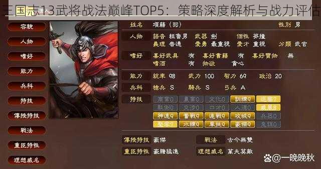 三国志13武将战法巅峰TOP5:策略深度解析与战力评估