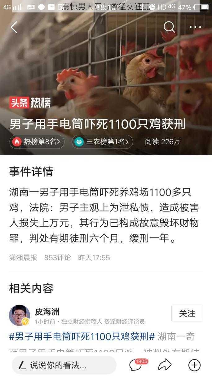 震惊男人竟与禽猛交狂配