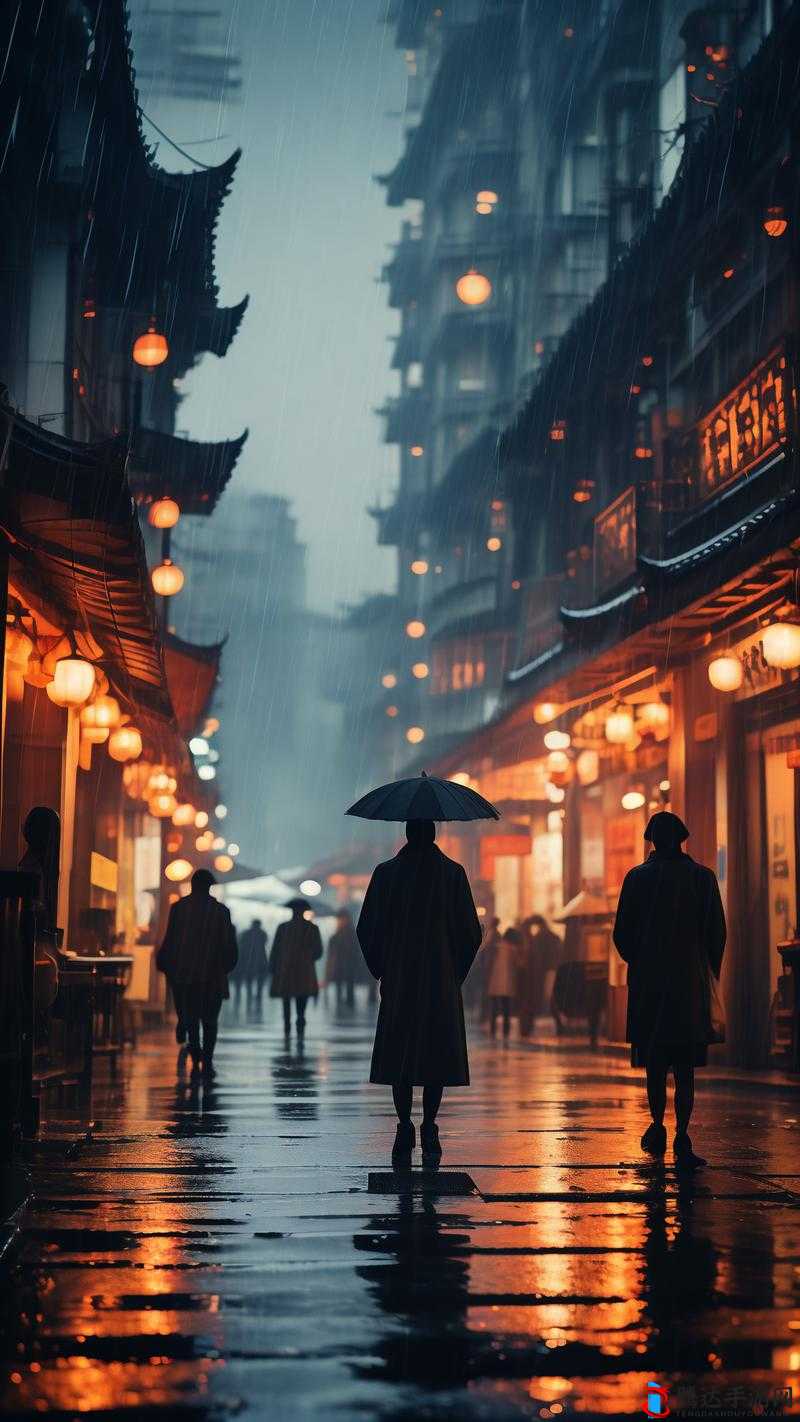 湿漉漉的像是刚下过雨:街道上行人匆匆景象