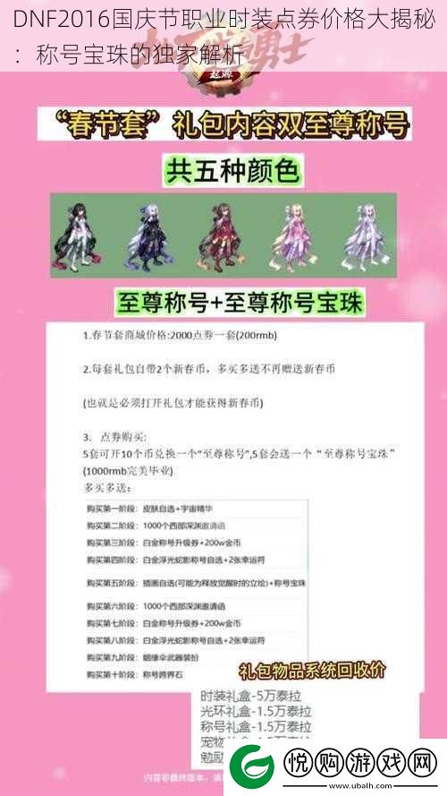DNF2016国庆节职业时装点券价格大揭秘