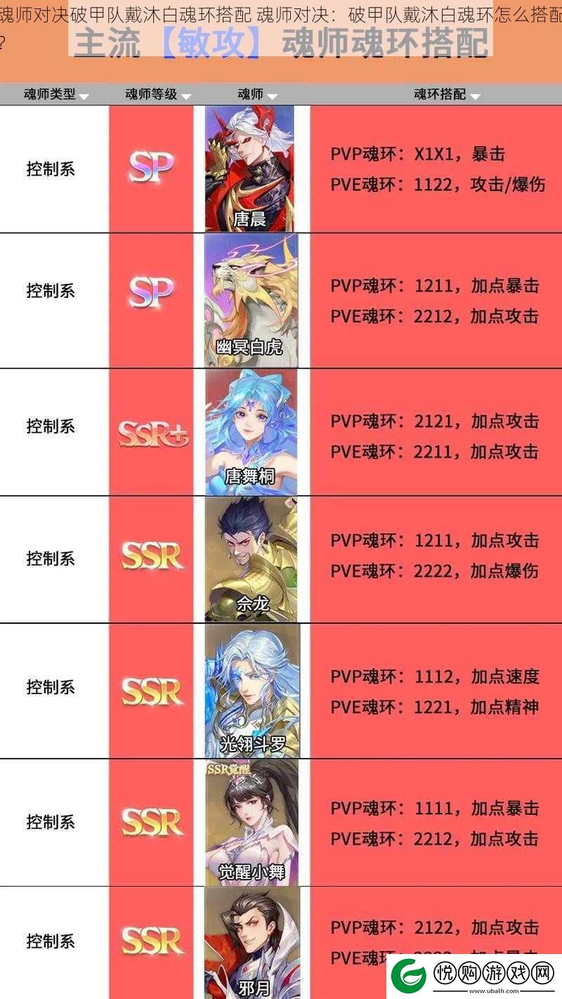魂师对决破甲队戴沐白魂环搭配