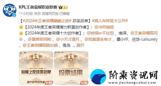 KPL公布巅峰之夜各奖项投票比重