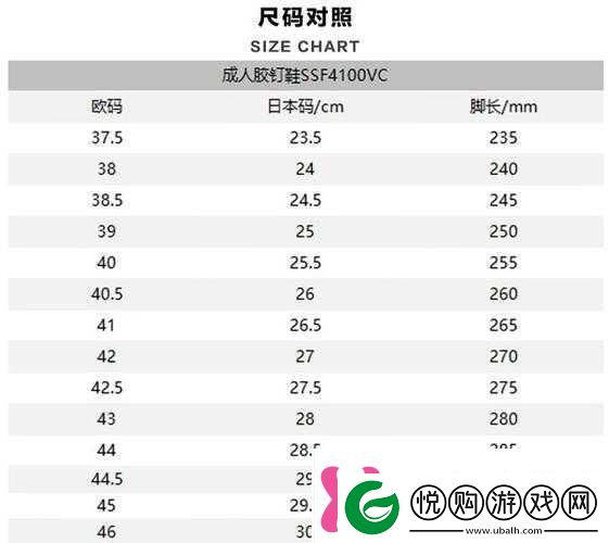 欧洲尺码日本尺码