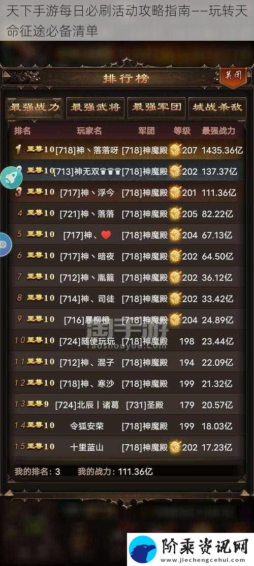 天下手游每日必刷活动攻略指南——玩转天命征途必备清单