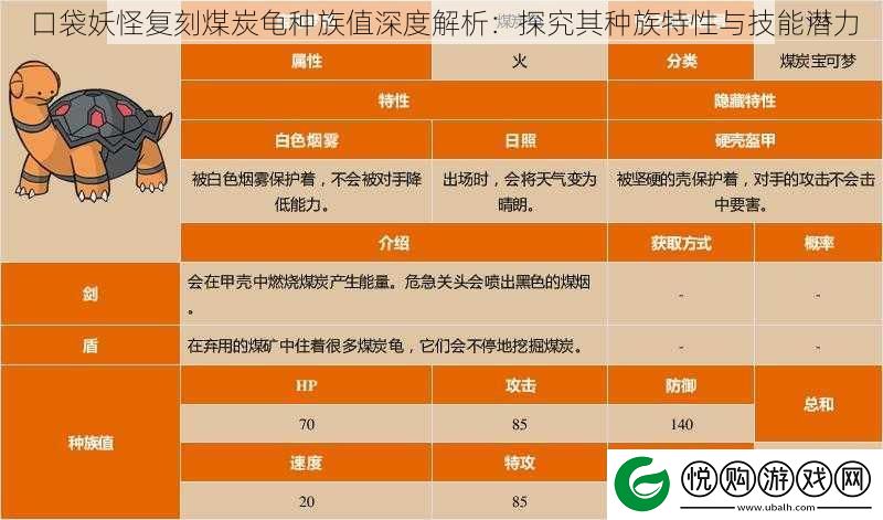 口袋妖怪复刻煤炭龟种族值深度解析